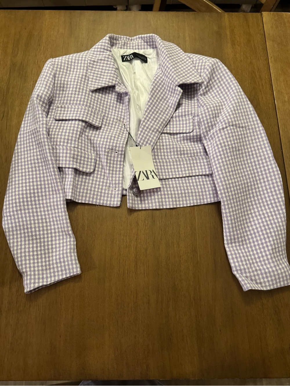 Zara Lilac and White Gingham Cropped Jacket